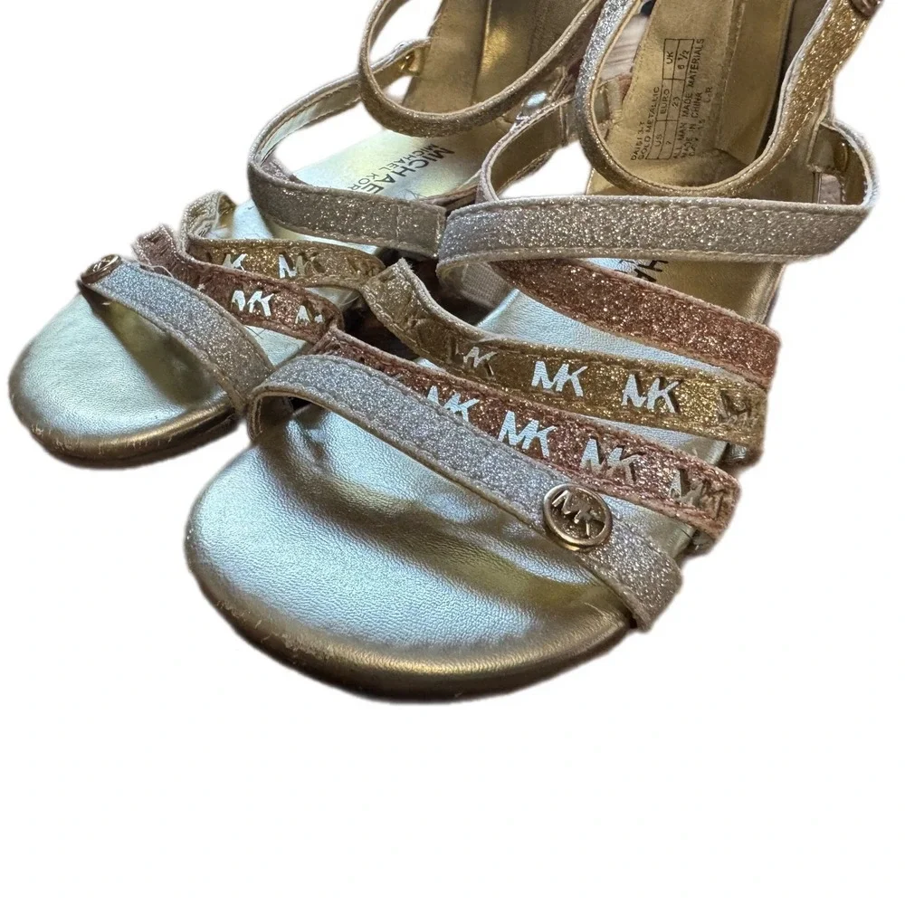 Michael Kors Daisy 3-T Gladiator Sandals Kids 7 Gold Silver Rose Gold Good MK